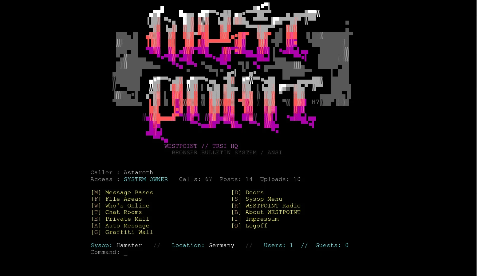 Main menu Westpoint